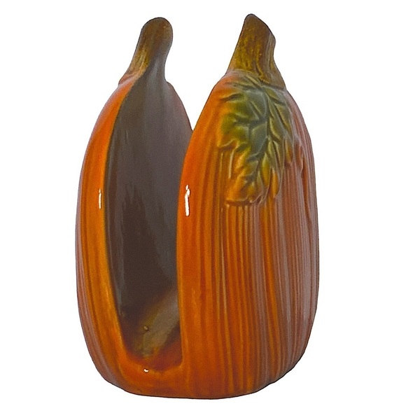 Pumpkin Napkin Holder Hand Painted Glazed Ceramic Seasonal Functional Art - Picture 2 of 16